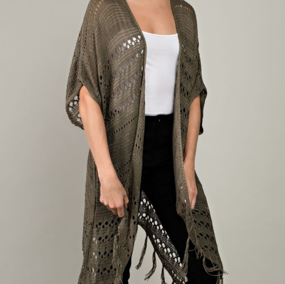 Olive Fringe Cardigan
